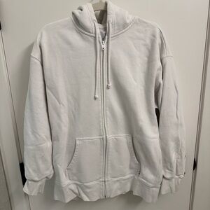 Aritzia TNA White Extra Fleece Boyfriend Zip-Up Hoodie
